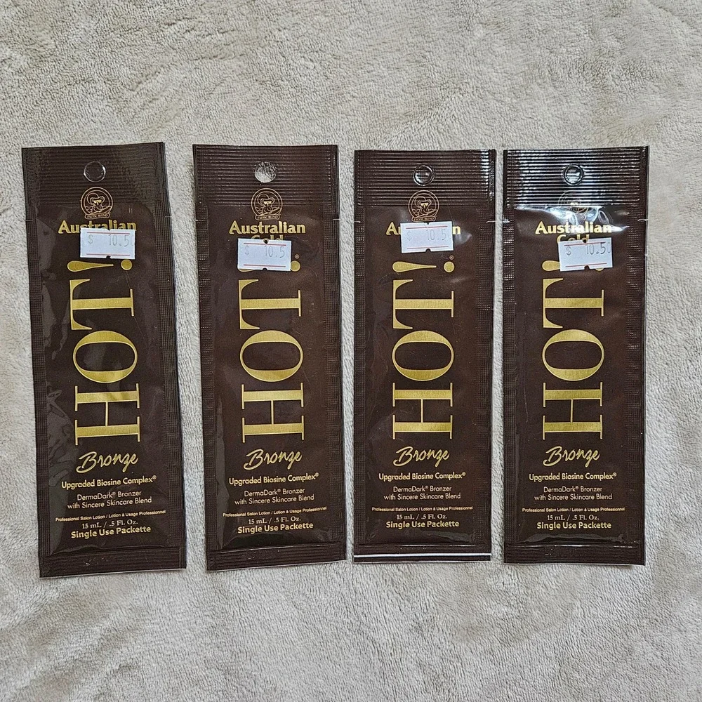 Australian Gold Hot Bronze Tanning Lotion 4 Packets 0.5oz DermaDark Biosine